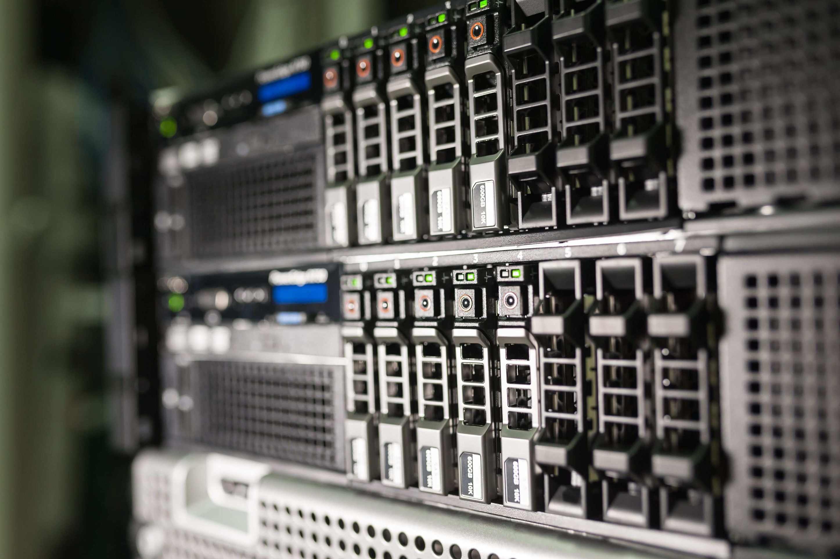 Network server rack with bundled cables in a data hall